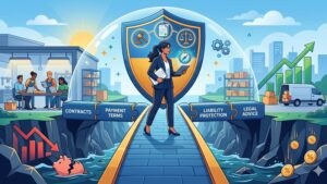 Современная иллюстрация на тему защиты малого бизнеса от кассовых разрывов и юридической поддержки